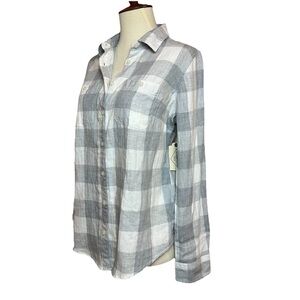 St John’s Bay Button Down Shirt Winter White Check Women’s Size S Petite NWT
